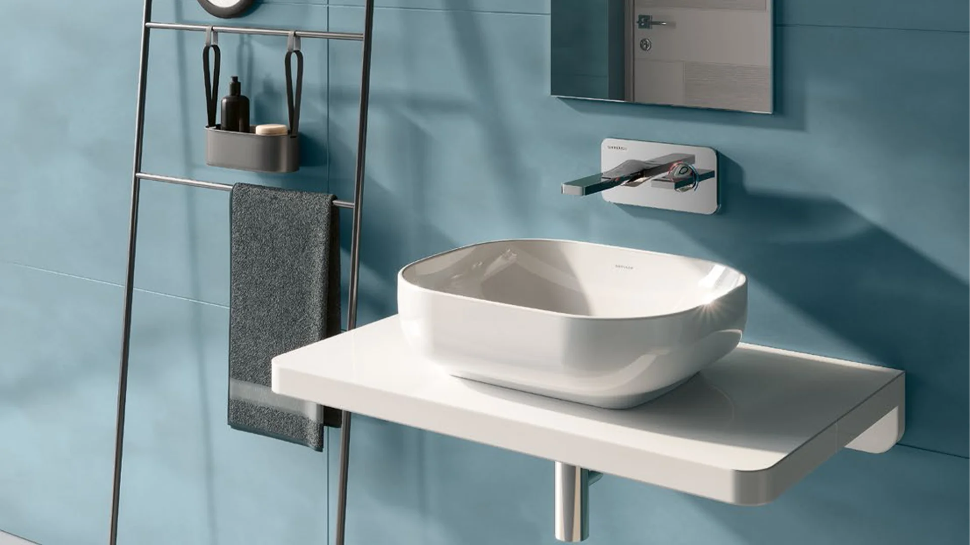 Vasque moderne bleue, blanc