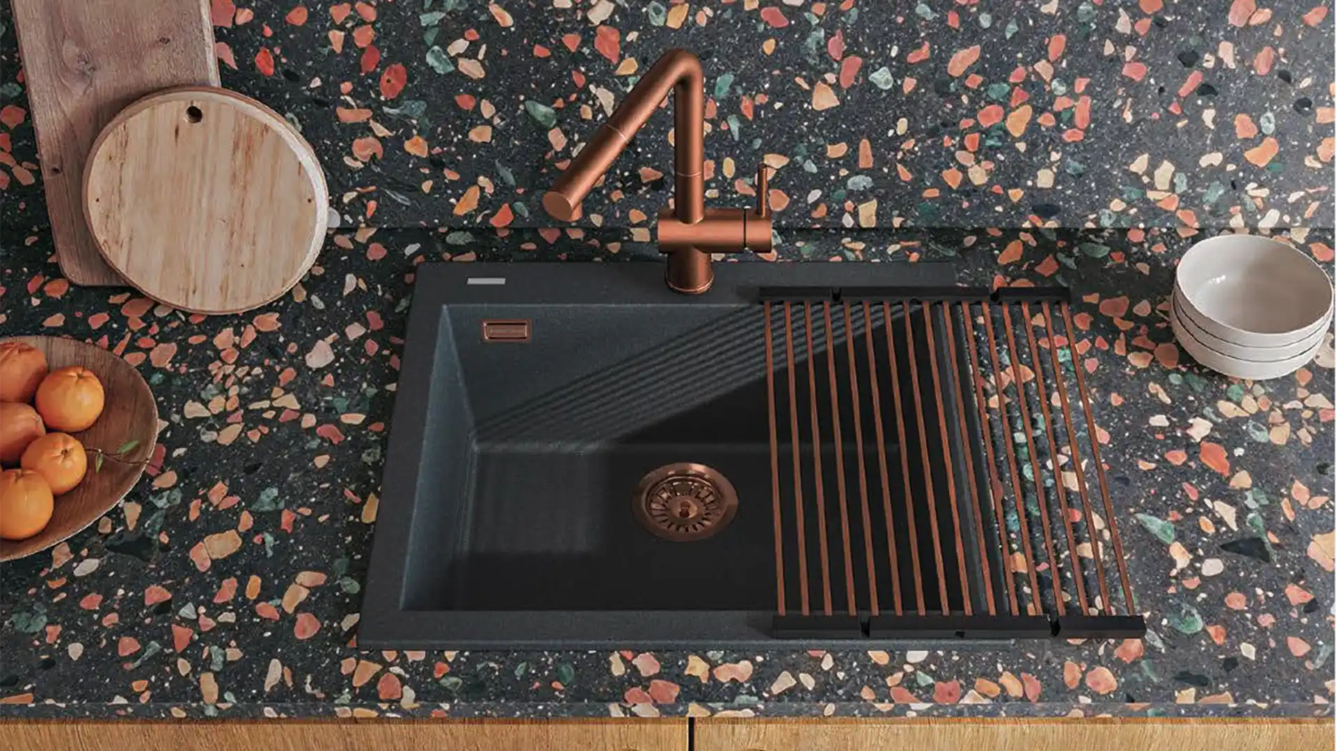 Éviers en or avec motif sur plan de travail Telma - Concept Habitat